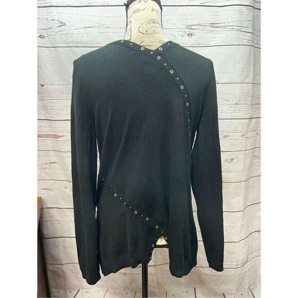 Spanner Black Long Sleeve Top Studded Scoop Neck Casual Layering Blouse Medium - Picture 2 of 4